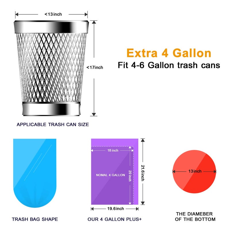 KONE 4 Gallon Trash Bags 168 Count Extra Thick Small Trash Bags Small Garbage Can Bags for Bathroom Home Office Kitchen - Image 2
